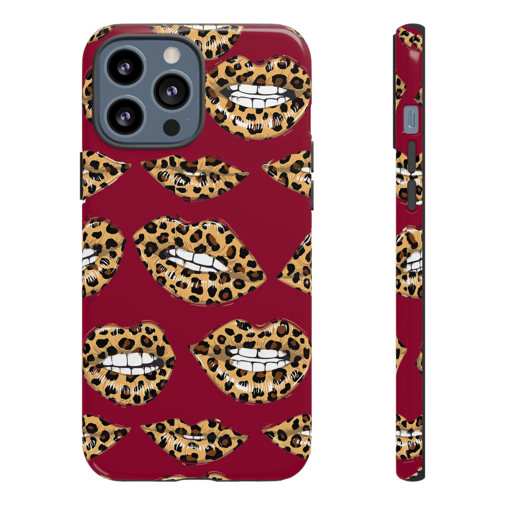Phone Case — Leopard Lips Pattern on Burgundy