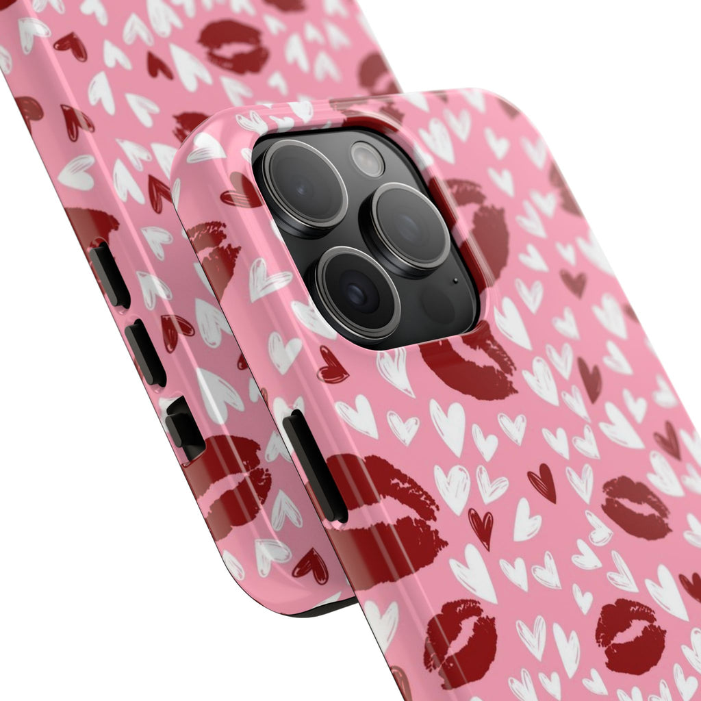 Pink Kiss Hearts Tough Phone Case — Cute Valentine Protective Phone Cover