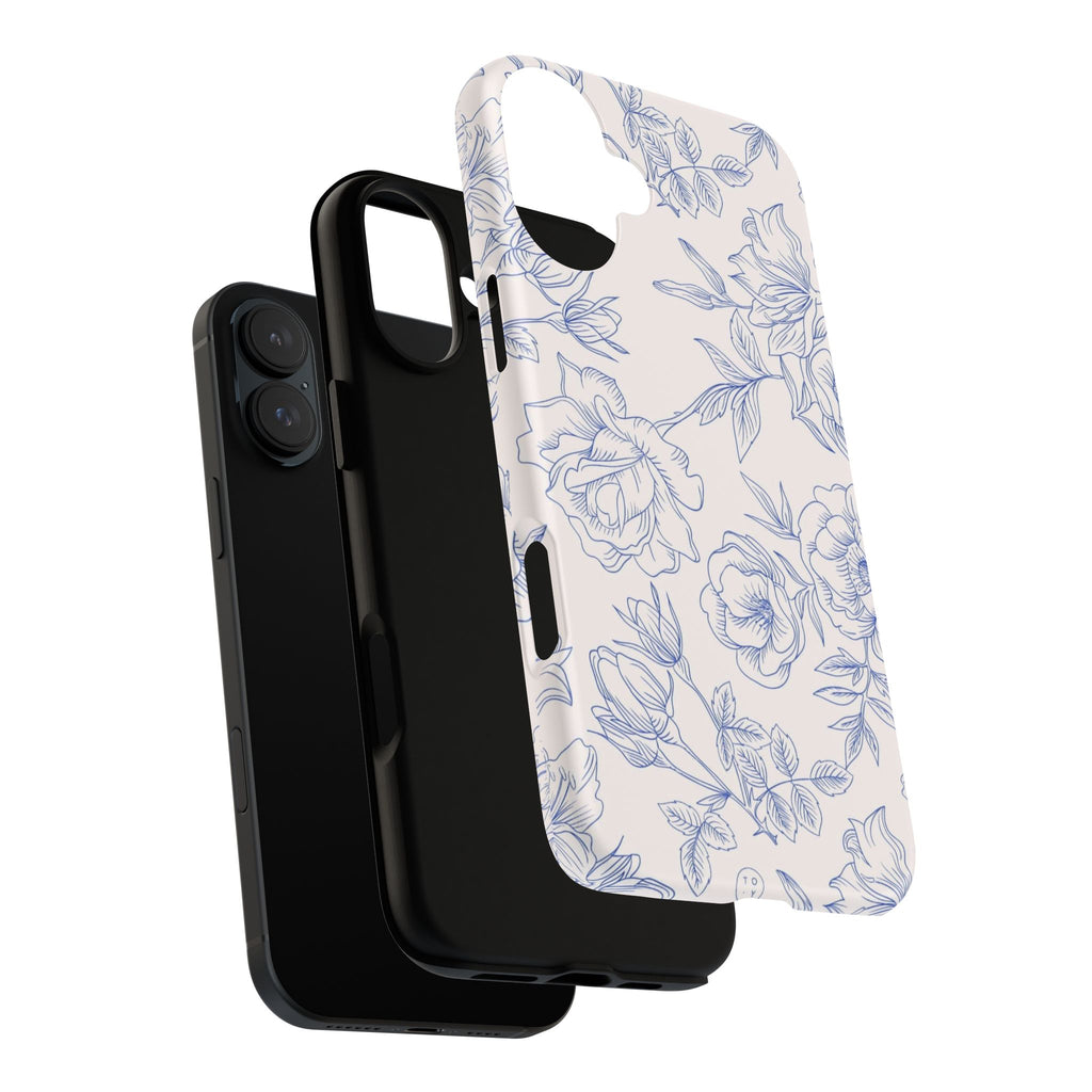 Phone Case — Blue Floral Sketch Tough Protective Case