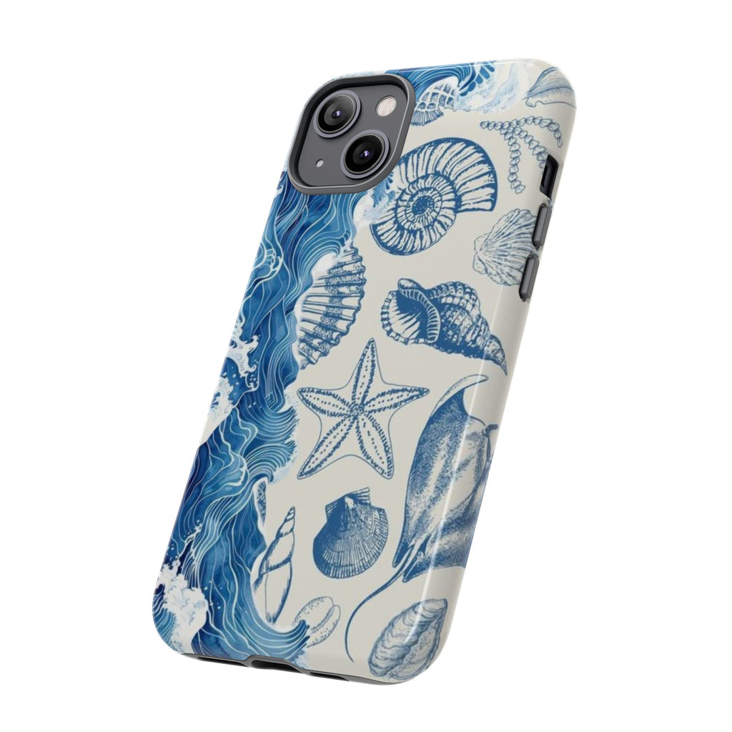 Ocean Shells Tough Phone Case — Blue Nautical Seashell iPhone Cover