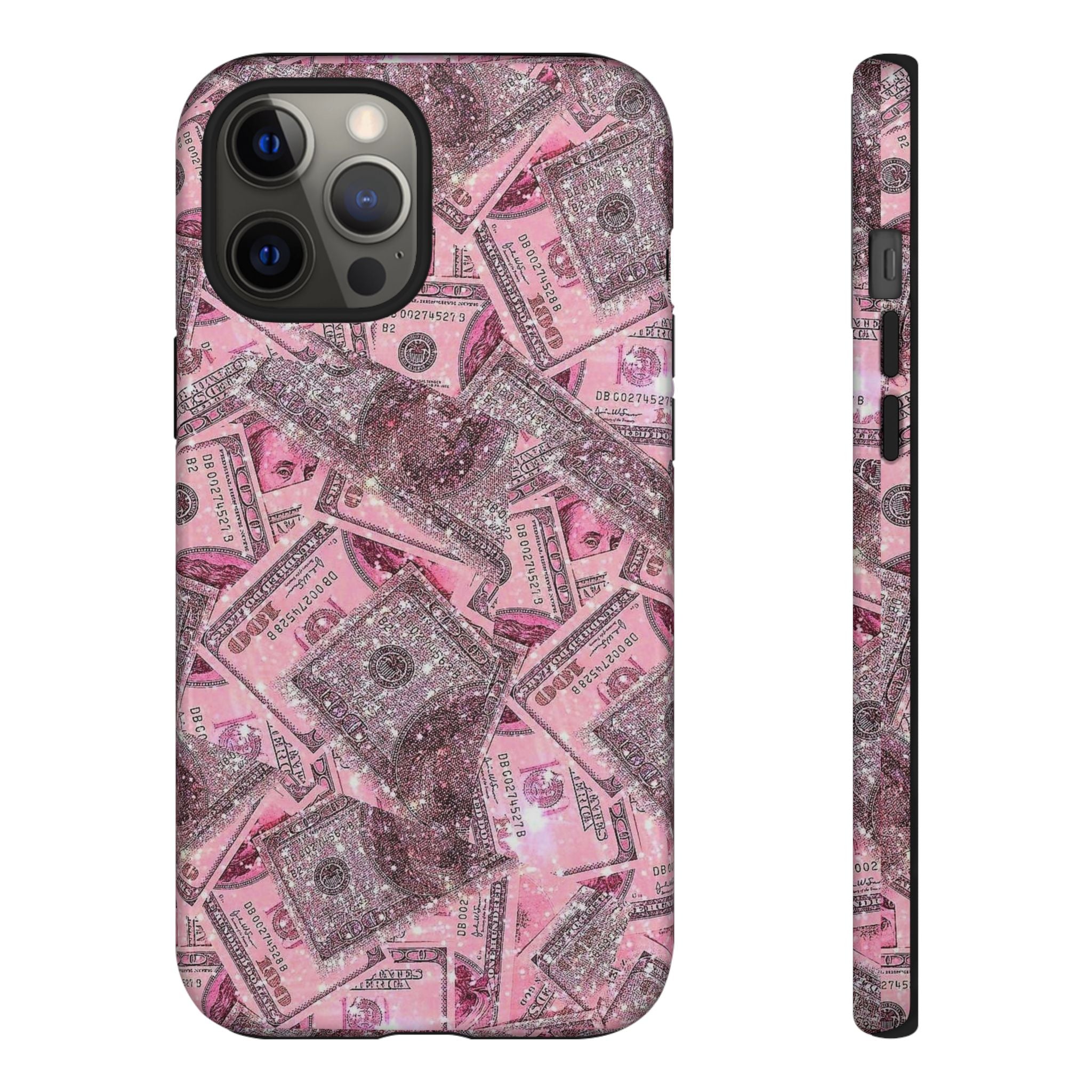 Pink Glitter Money Phone Case — Cash Pattern Protective Tough Case