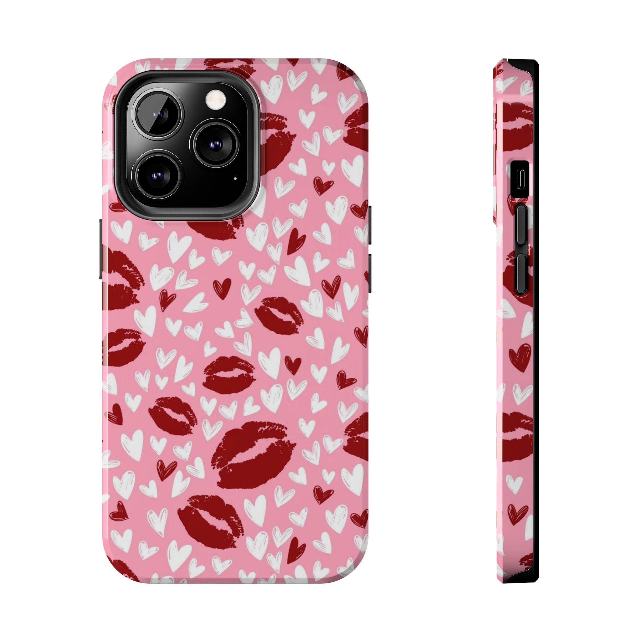 Pink Kiss Hearts Tough Phone Case — Cute Valentine Protective Phone Cover