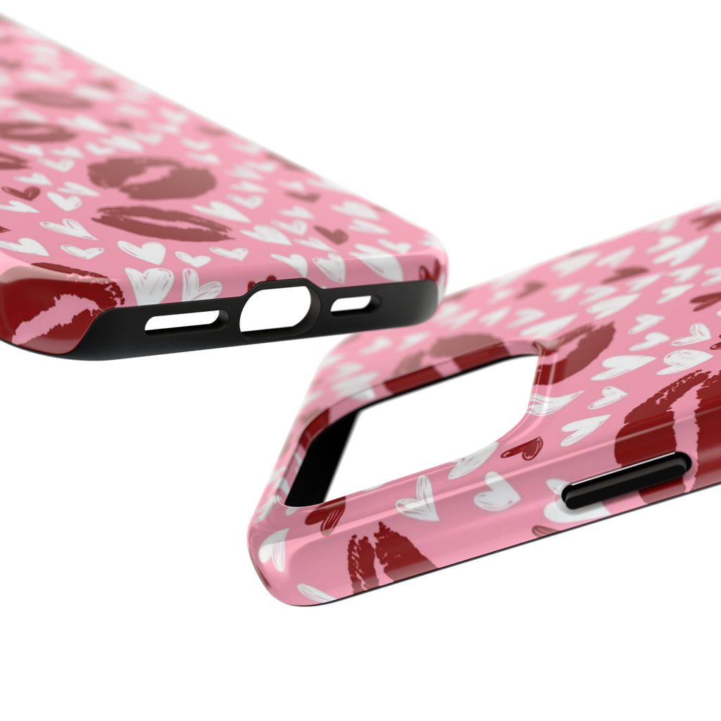 Pink Kiss Hearts Tough Phone Case — Cute Valentine Protective Phone Cover