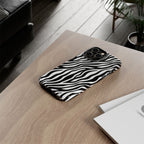 Zebra Print Tough Phone Case — Black & White Animal Stripe Protective Cover
