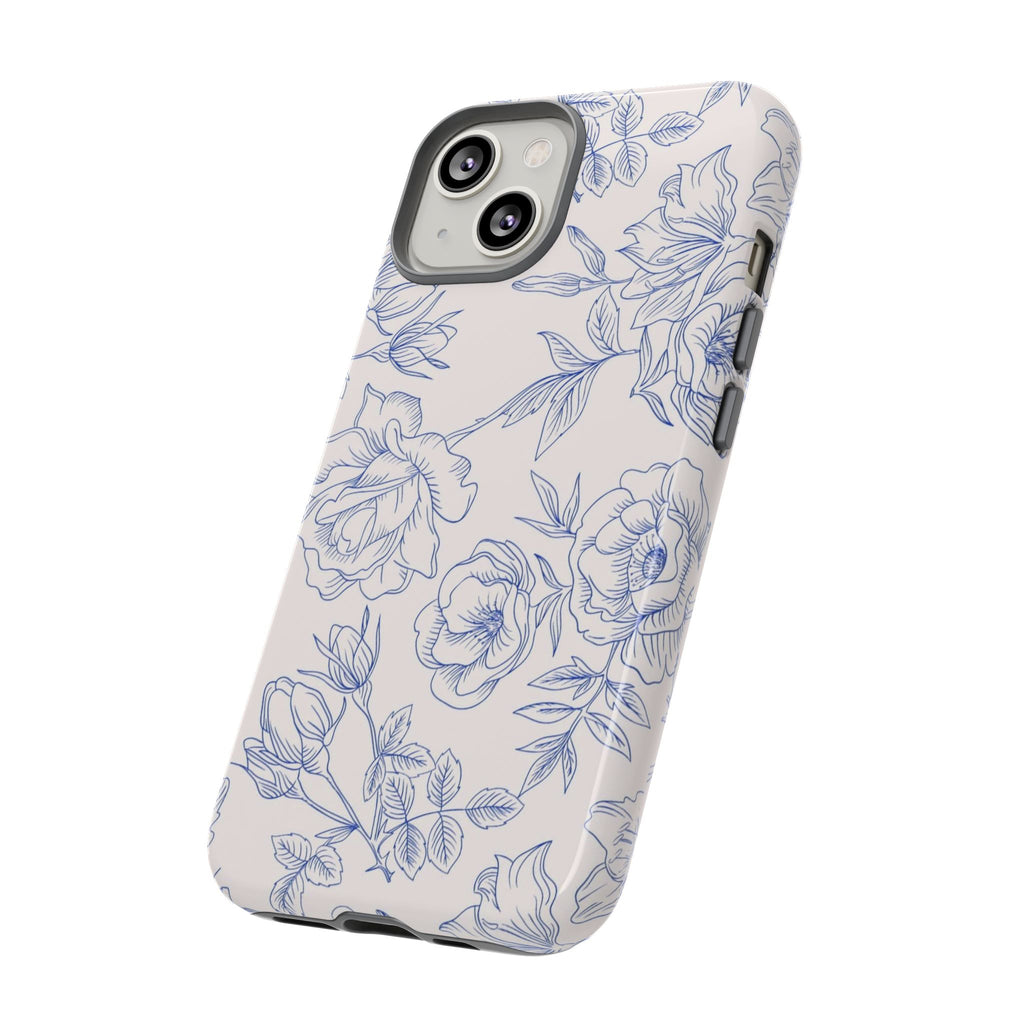 Phone Case — Blue Floral Sketch Tough Protective Case
