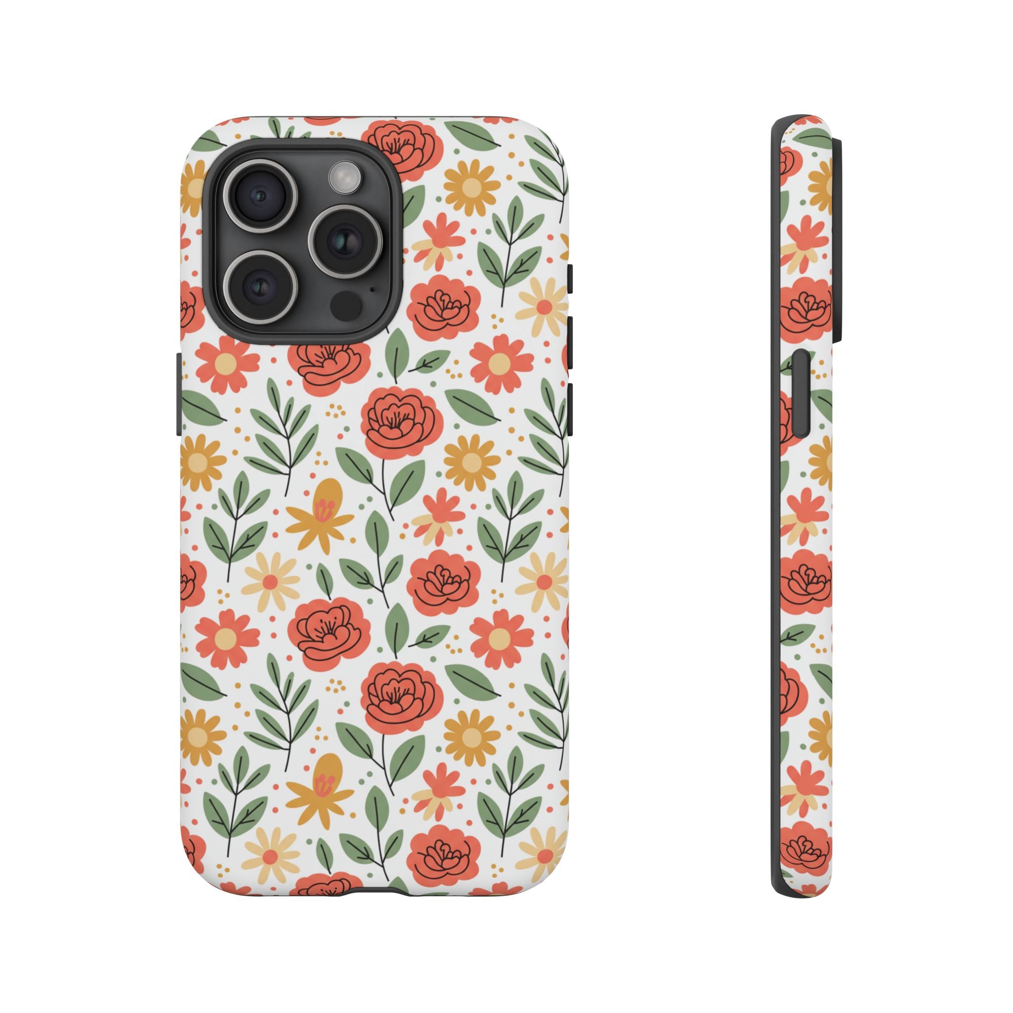 Floral Rose Pattern Tough Phone Case — Durable Garden-Inspired Protection