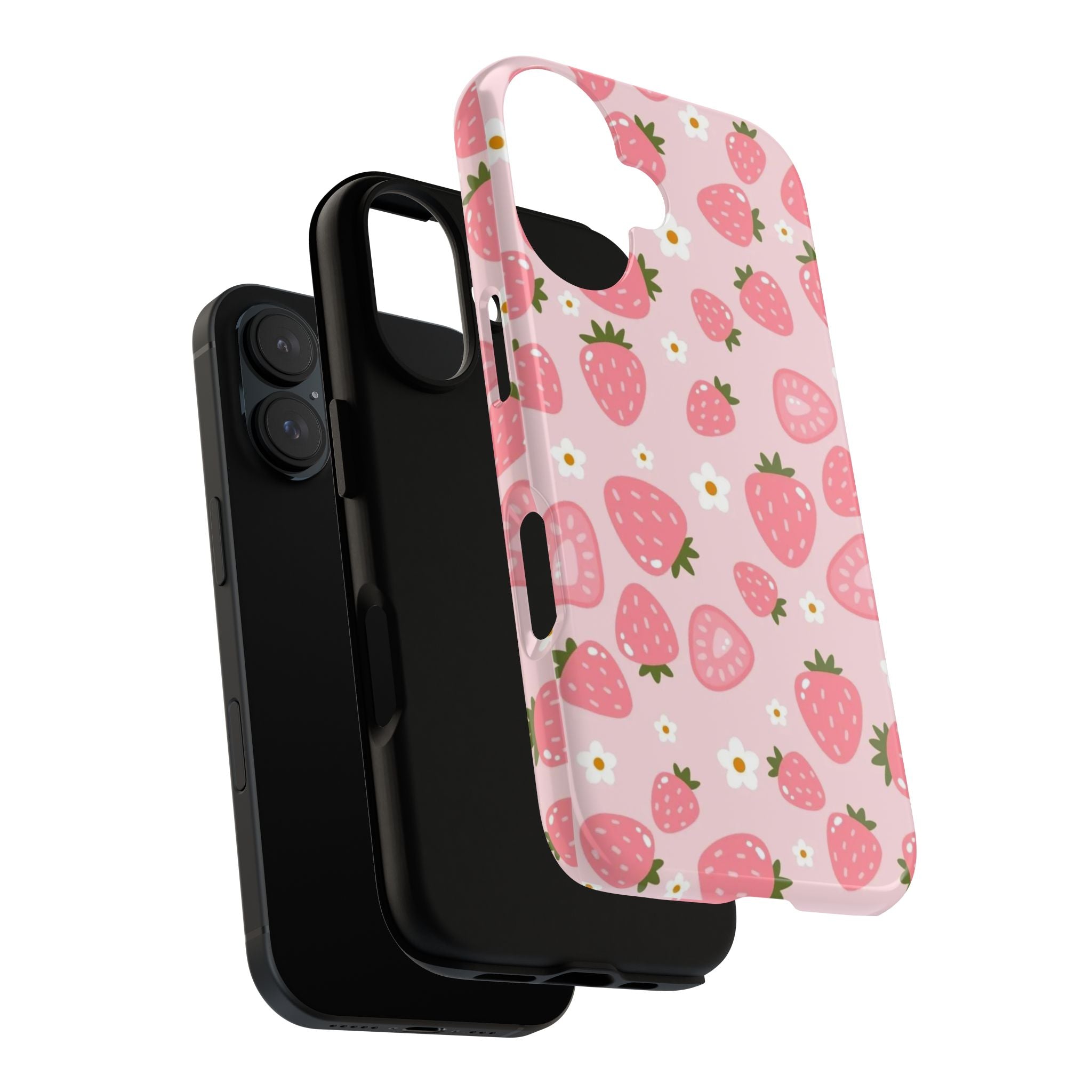 Strawberry Pattern Phone Case – Cute Pink Fruit Protective Tough Case
