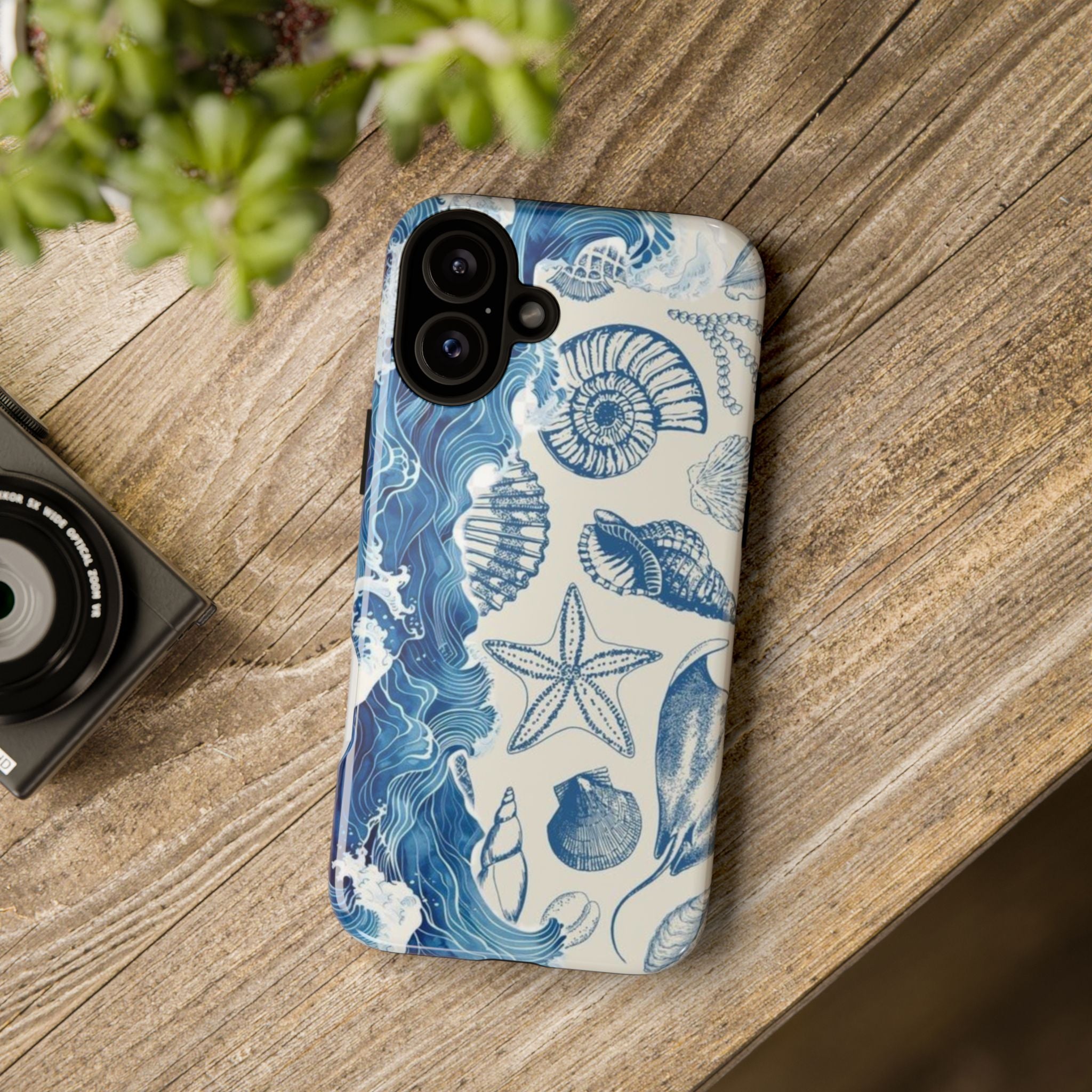 Ocean Shells Tough Phone Case — Blue Nautical Seashell iPhone Cover