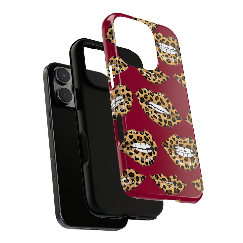 Phone Case — Leopard Lips Pattern on Burgundy