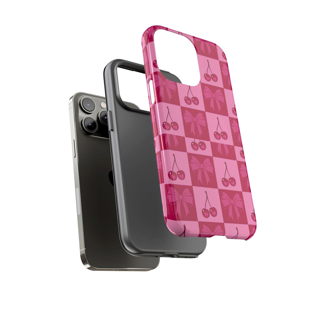 Cherry Checker Tough Phone Case — Pink Retro Bow Pattern