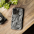 Zebra Print Tough Phone Case — Black & White Animal Stripe Protective Cover