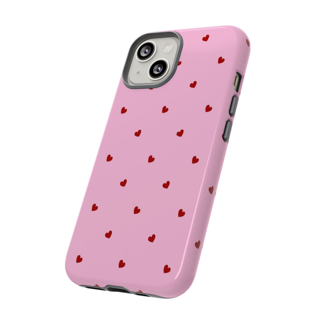 Pink Heart Pattern Tough Phone Case — Cute Red Hearts Protective Phone Cover (Valentine’s Day Gift)