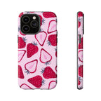 Strawberry Pattern Tough Phone Case — Pink Fruit Protective Cover