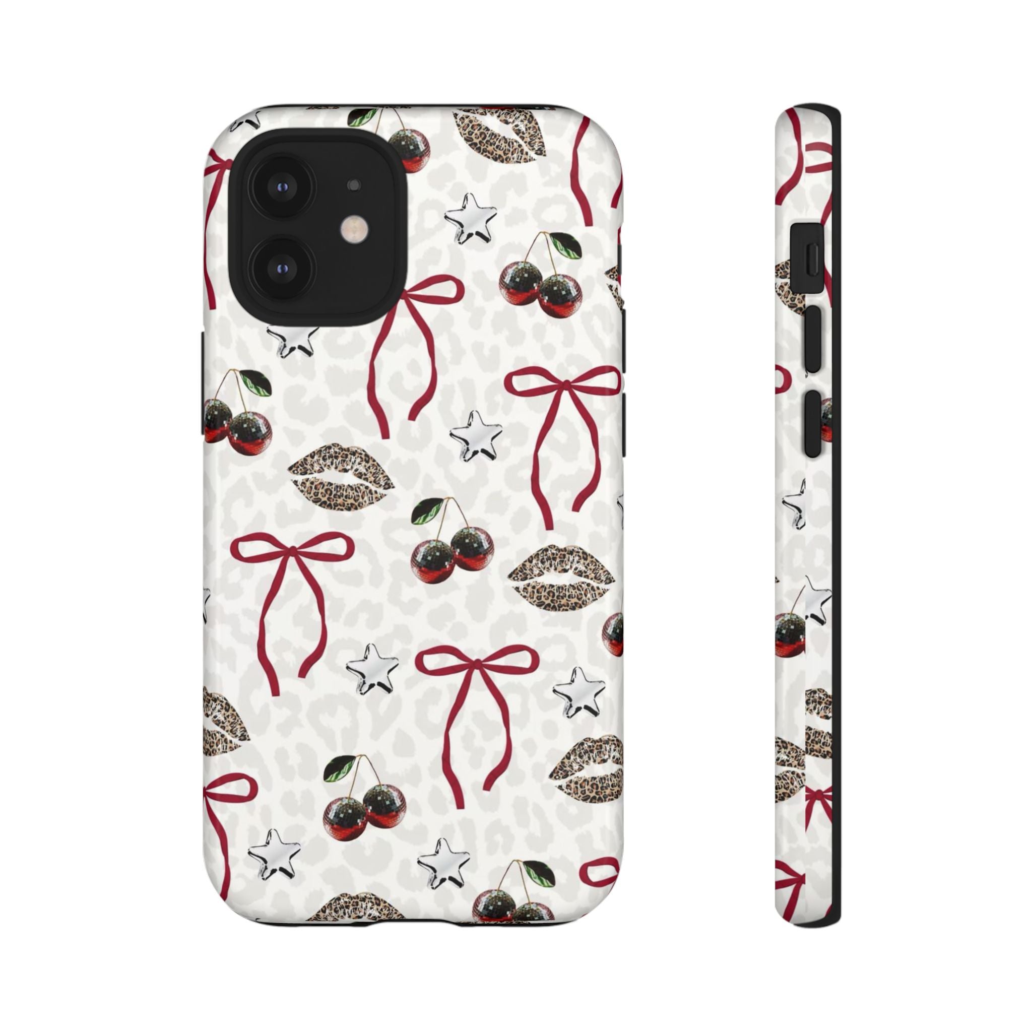 Cherry Bow Phone Case — Retro Cherry & Lips Pattern iPhone Cover