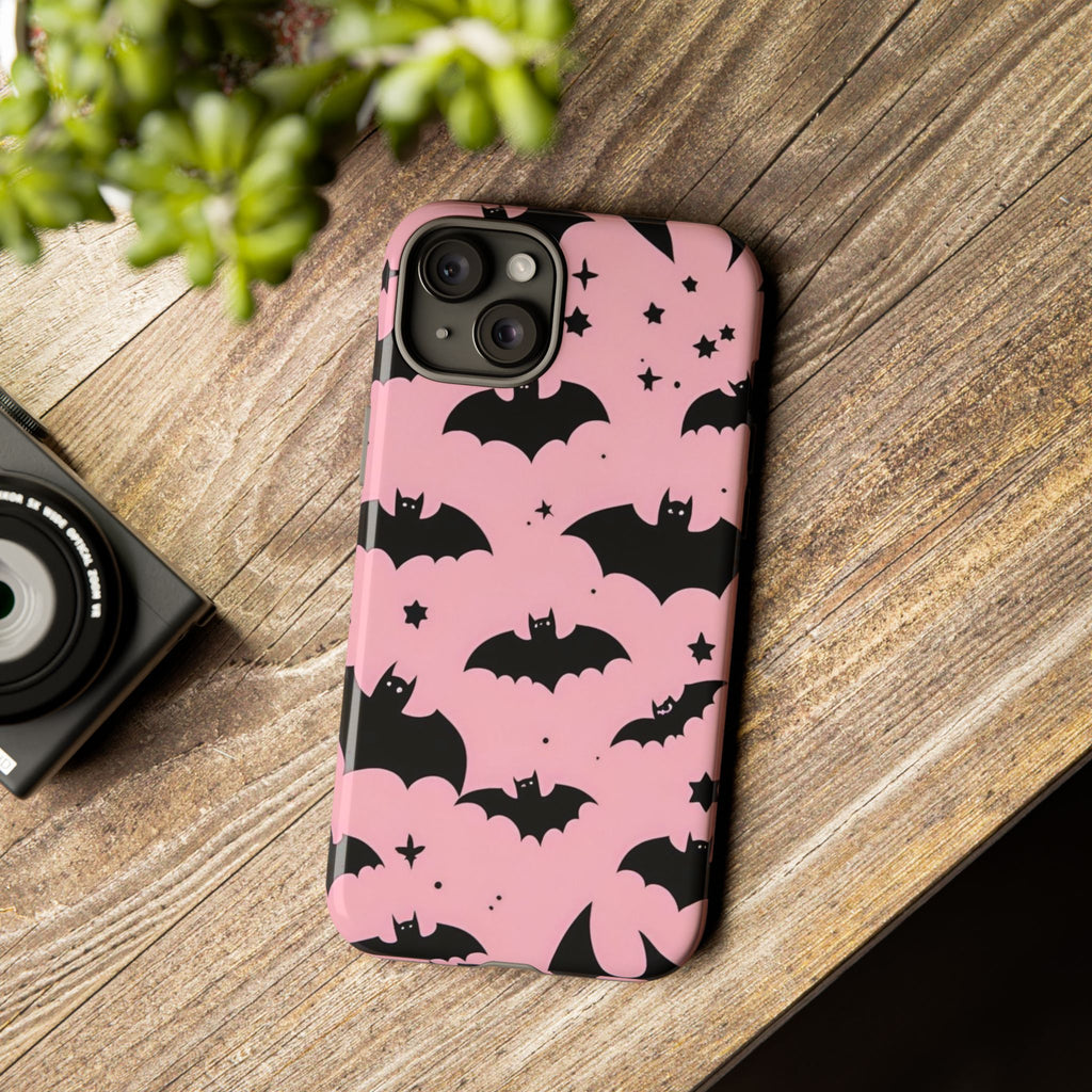 Pink Bat Pattern Tough Phone Case — Cute Halloween Bat Wings Design