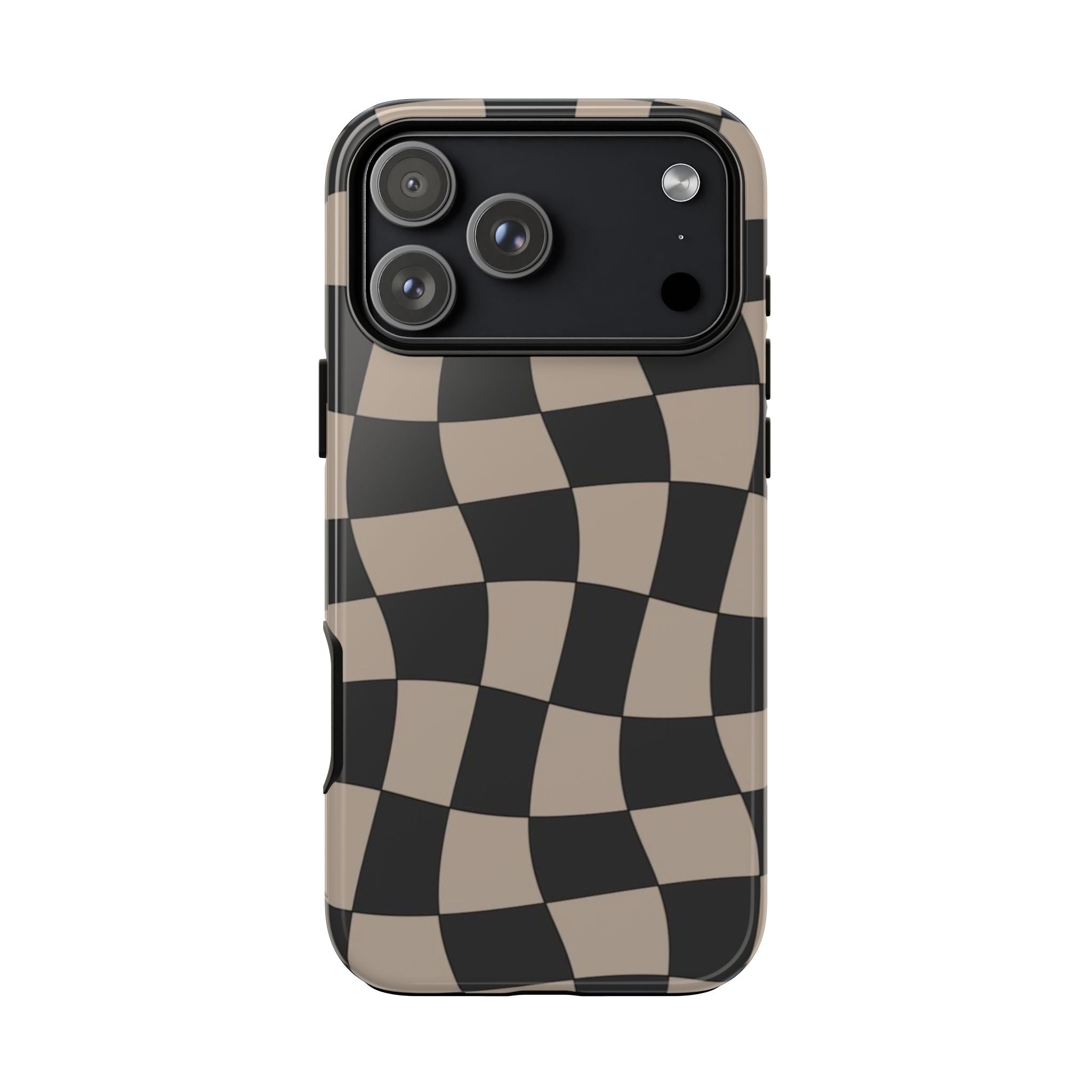 Wavy Checkerboard Phone Case — Retro Black & Beige Pattern, Durable Protective Cover