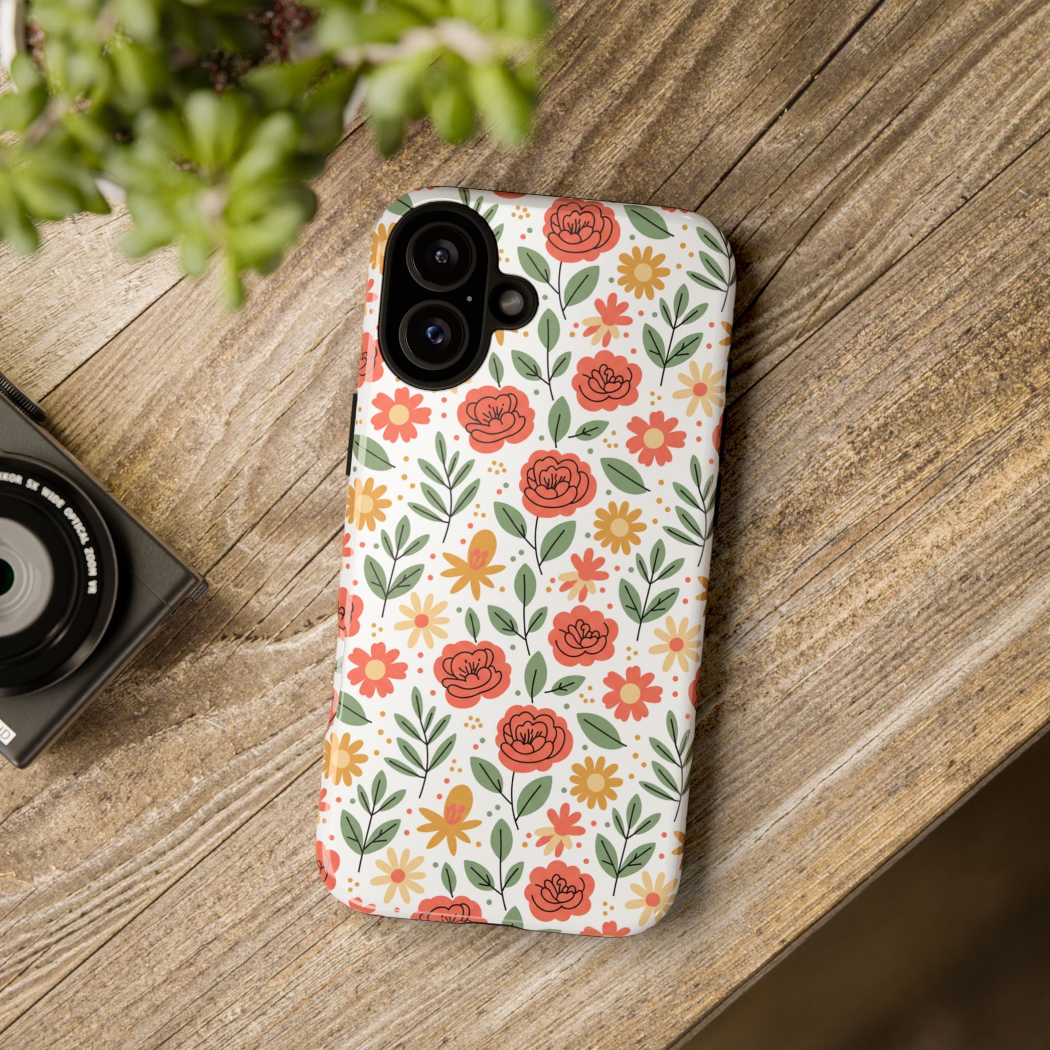 Floral Rose Pattern Tough Phone Case — Durable Garden-Inspired Protection
