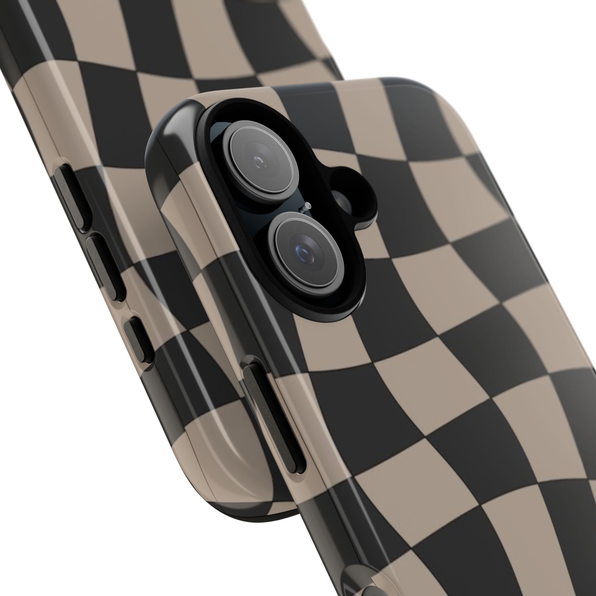 Wavy Checkerboard Phone Case — Retro Black & Beige Pattern, Durable Protective Cover