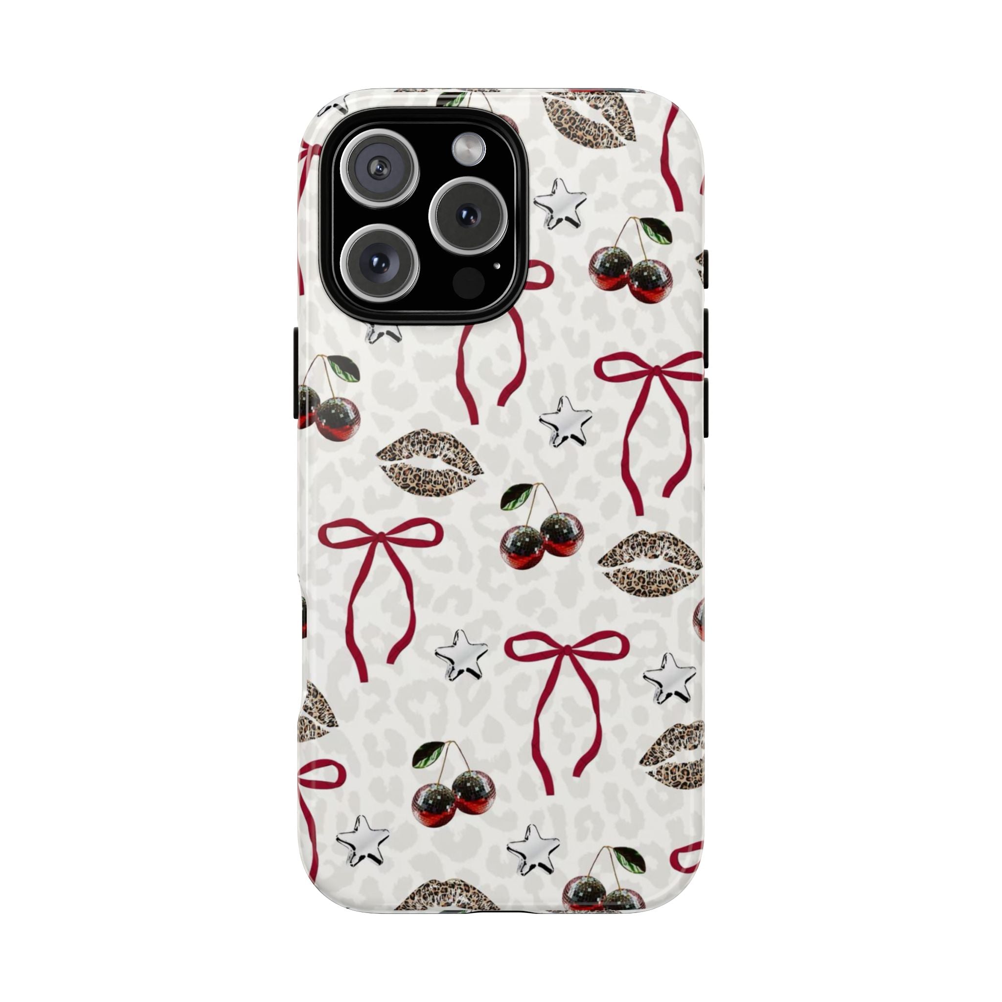 Cherry Bow Phone Case — Retro Cherry & Lips Pattern iPhone Cover