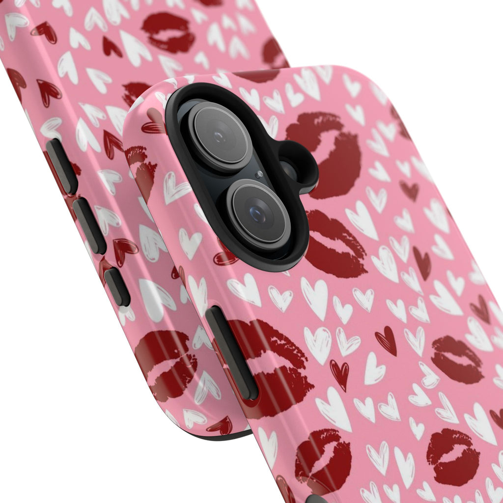 Pink Kiss Hearts Tough Phone Case — Cute Valentine Protective Phone Cover