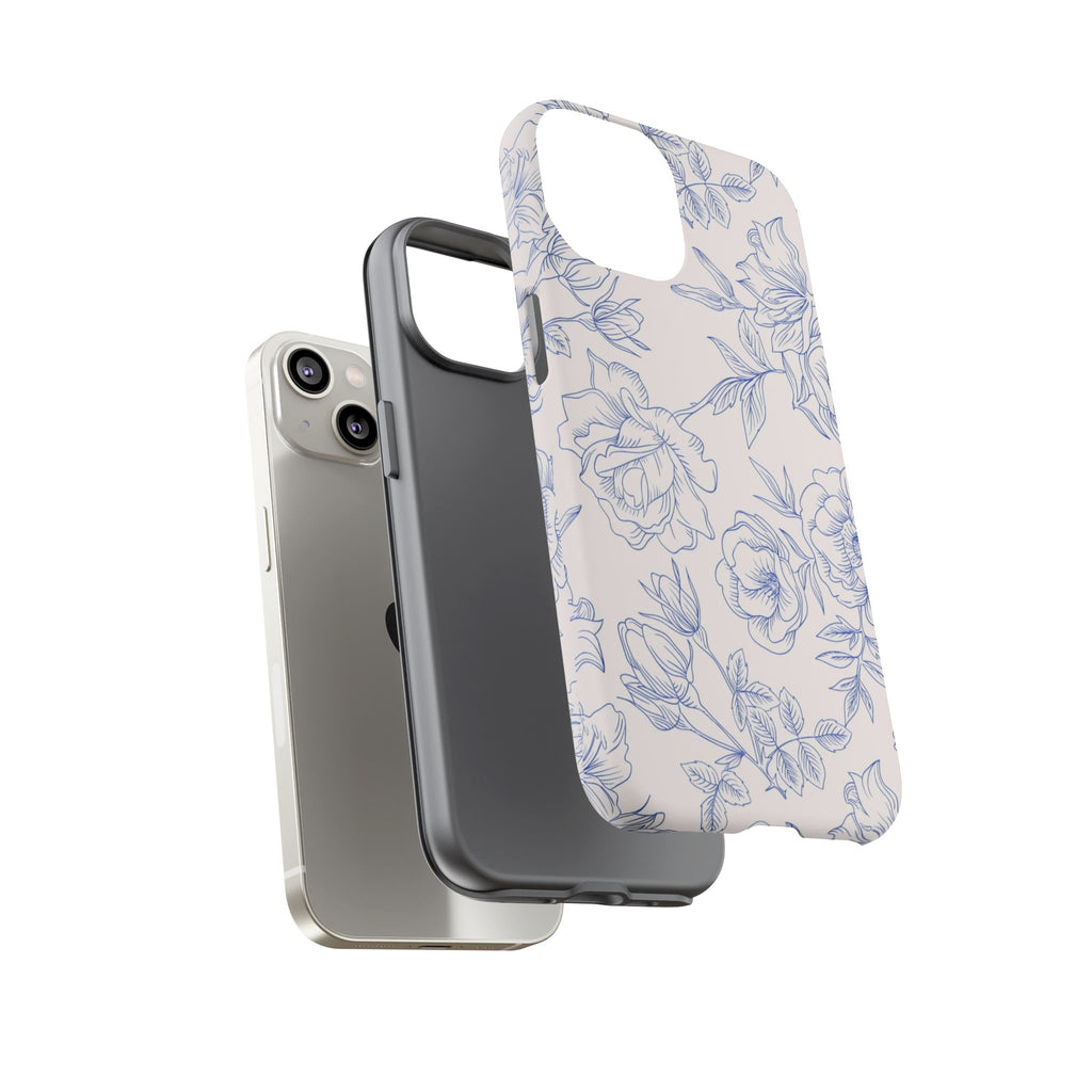 Phone Case — Blue Floral Sketch Tough Protective Case