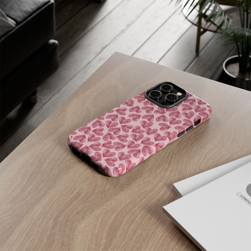 Pink Watercolor Heart Phone Case — Tough Protective iPhone Cover