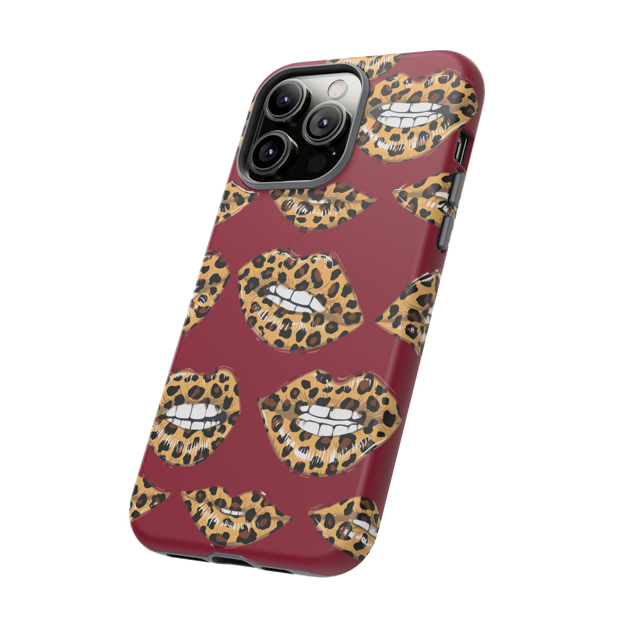 Phone Case — Leopard Lips Pattern on Burgundy