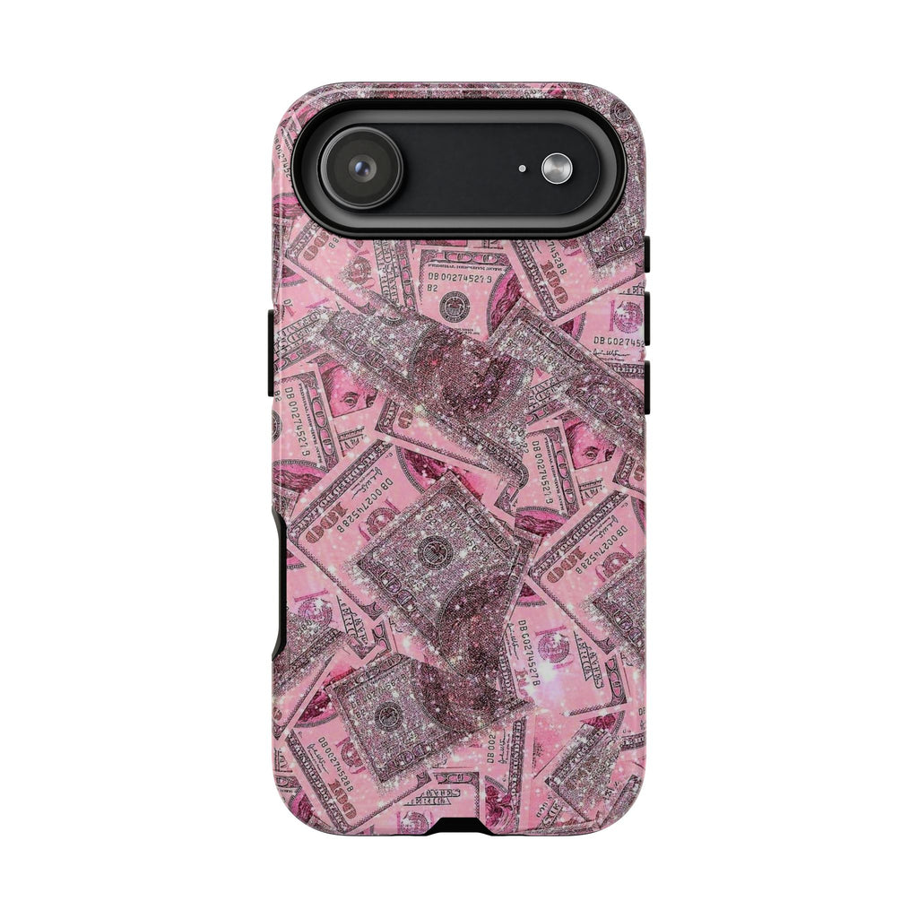 Pink Glitter Money Phone Case — Cash Pattern Protective Tough Case