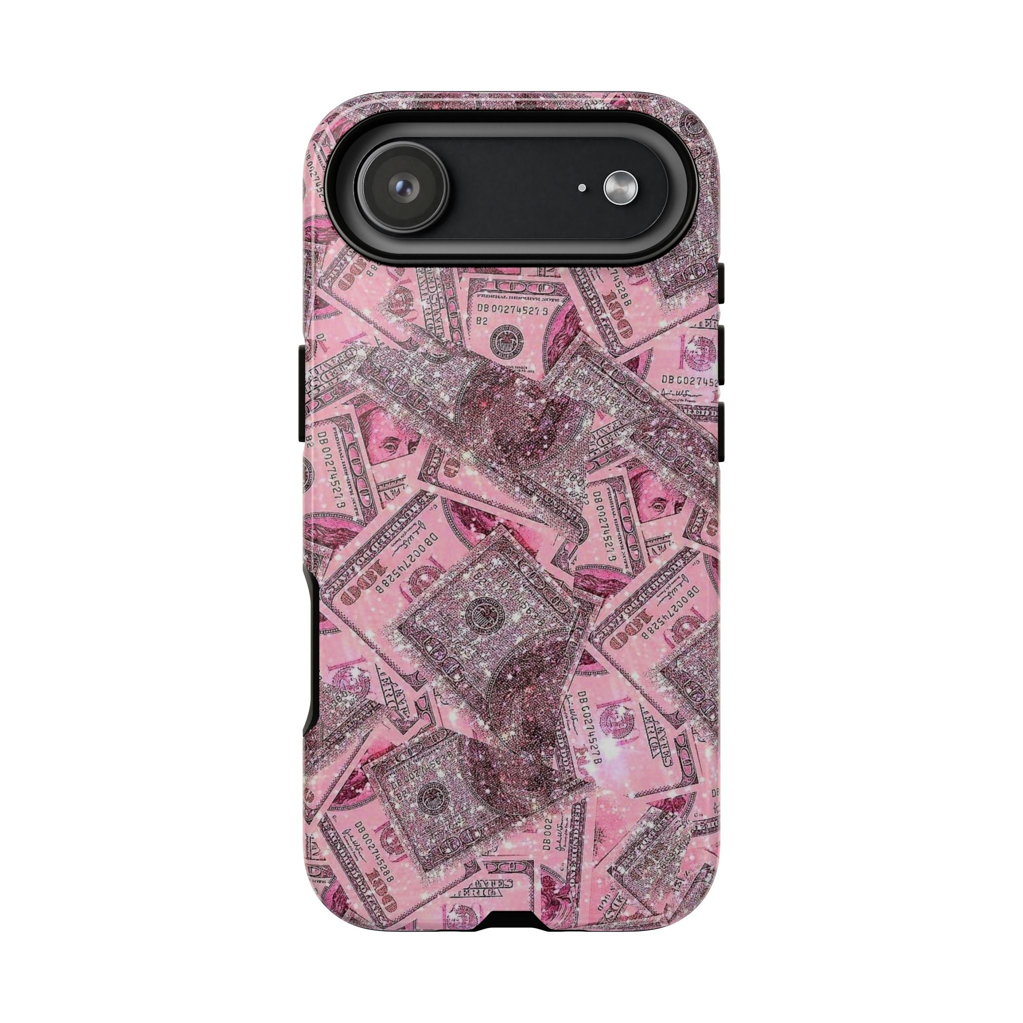 Pink Glitter Money Phone Case — Cash Pattern Protective Tough Case