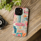 Tropical Surf Collage Phone Case — Vintage Hawaiian Floral & Surfboard Design