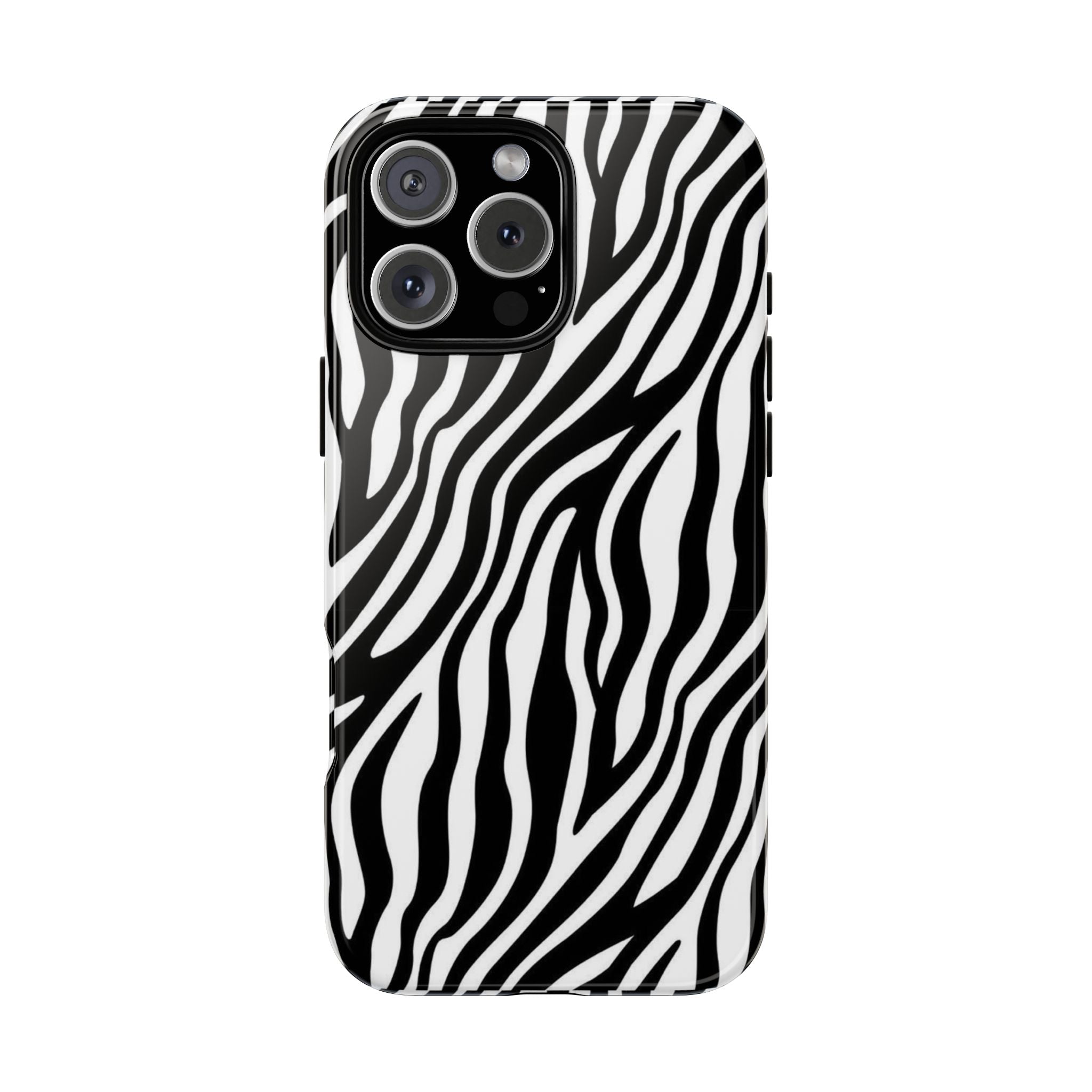 Zebra Print Tough Phone Case — Black & White Animal Stripe Protective Cover