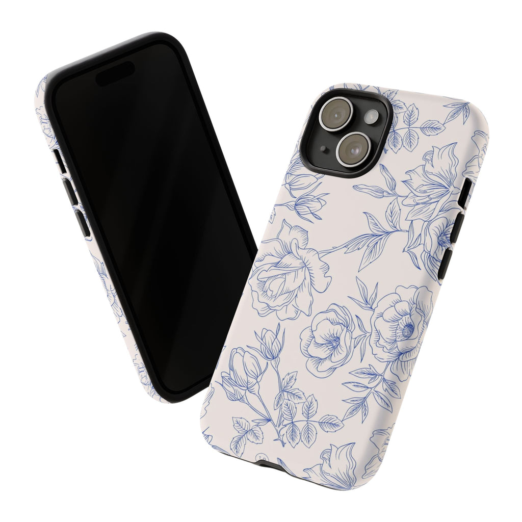 Phone Case — Blue Floral Sketch Tough Protective Case