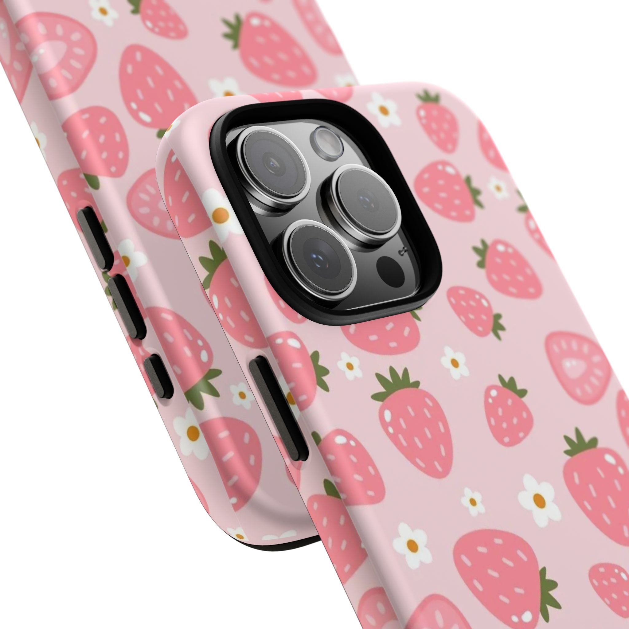 Strawberry Pattern Phone Case – Cute Pink Fruit Protective Tough Case