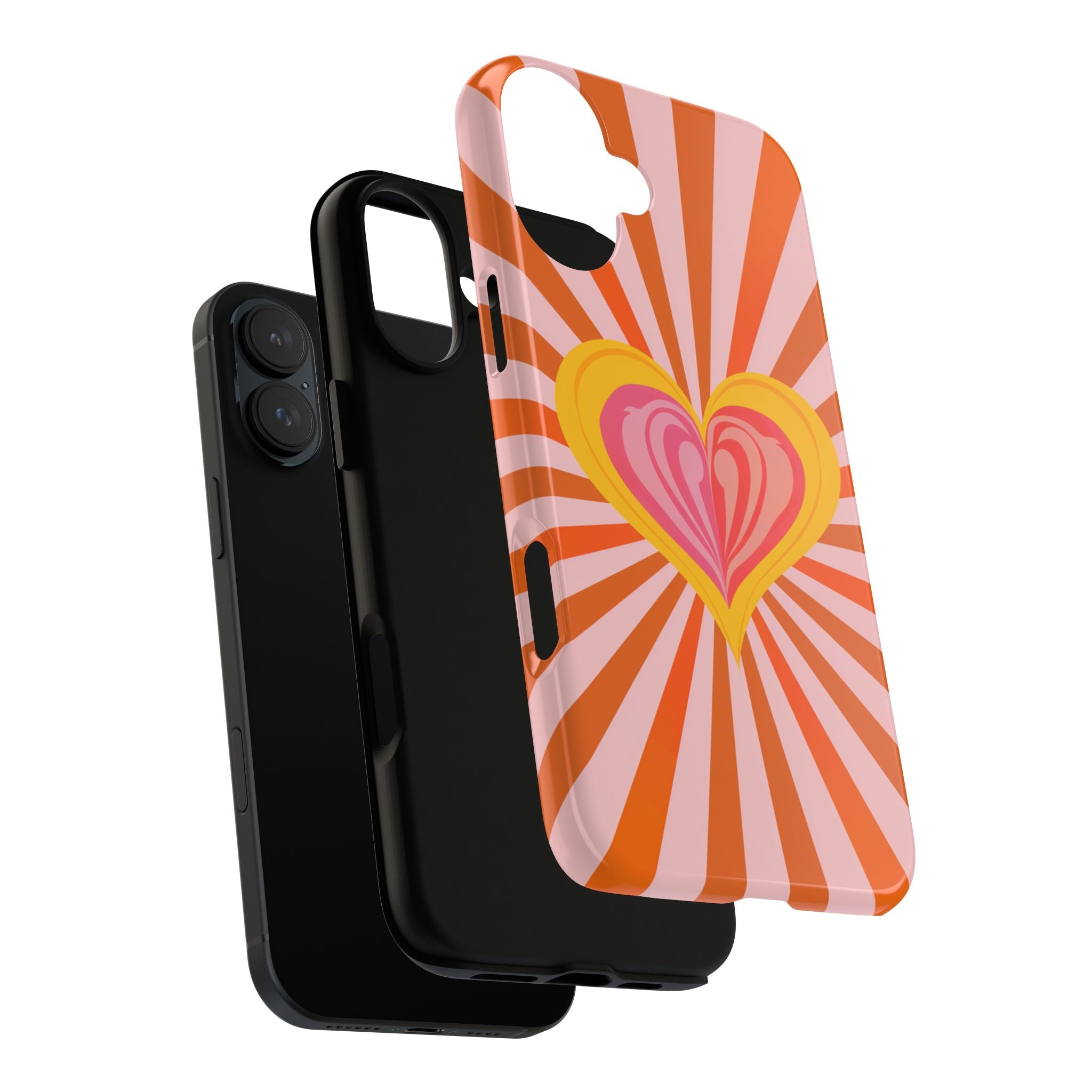 Retro Heart Phone Case — Vibrant Orange Sunburst Tough Case