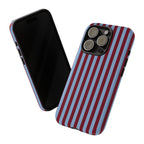 Striped Tough Phone Case — Blue & Burgundy Vertical Stripe Protective Cover
