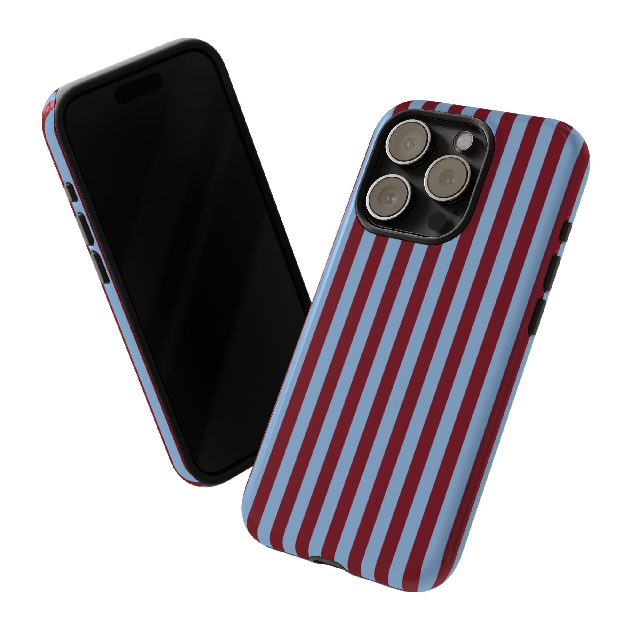 Striped Tough Phone Case — Blue & Burgundy Vertical Stripe Protective Cover