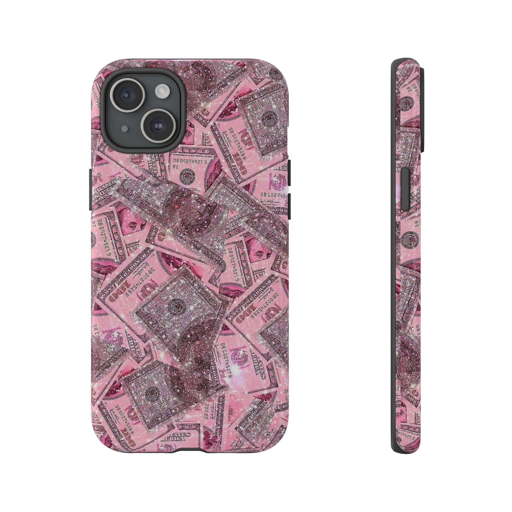 Pink Glitter Money Phone Case — Cash Pattern Protective Tough Case