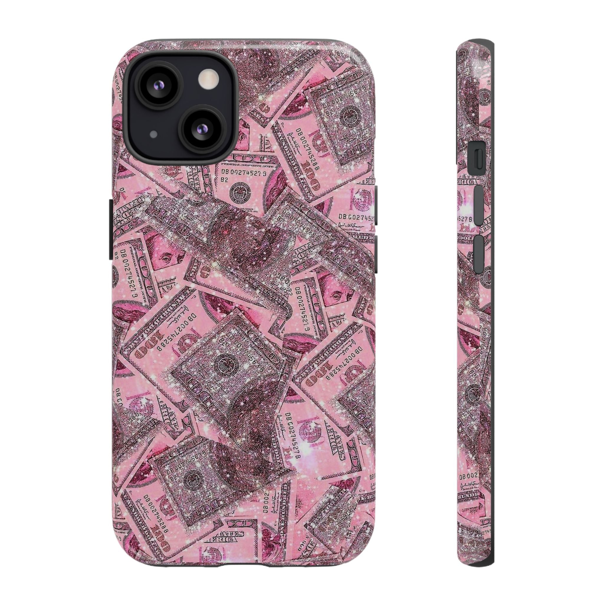 Pink Glitter Money Phone Case — Cash Pattern Protective Tough Case
