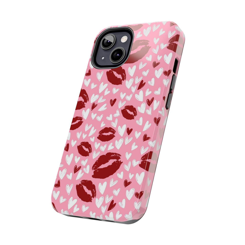 Pink Kiss Hearts Tough Phone Case — Cute Valentine Protective Phone Cover