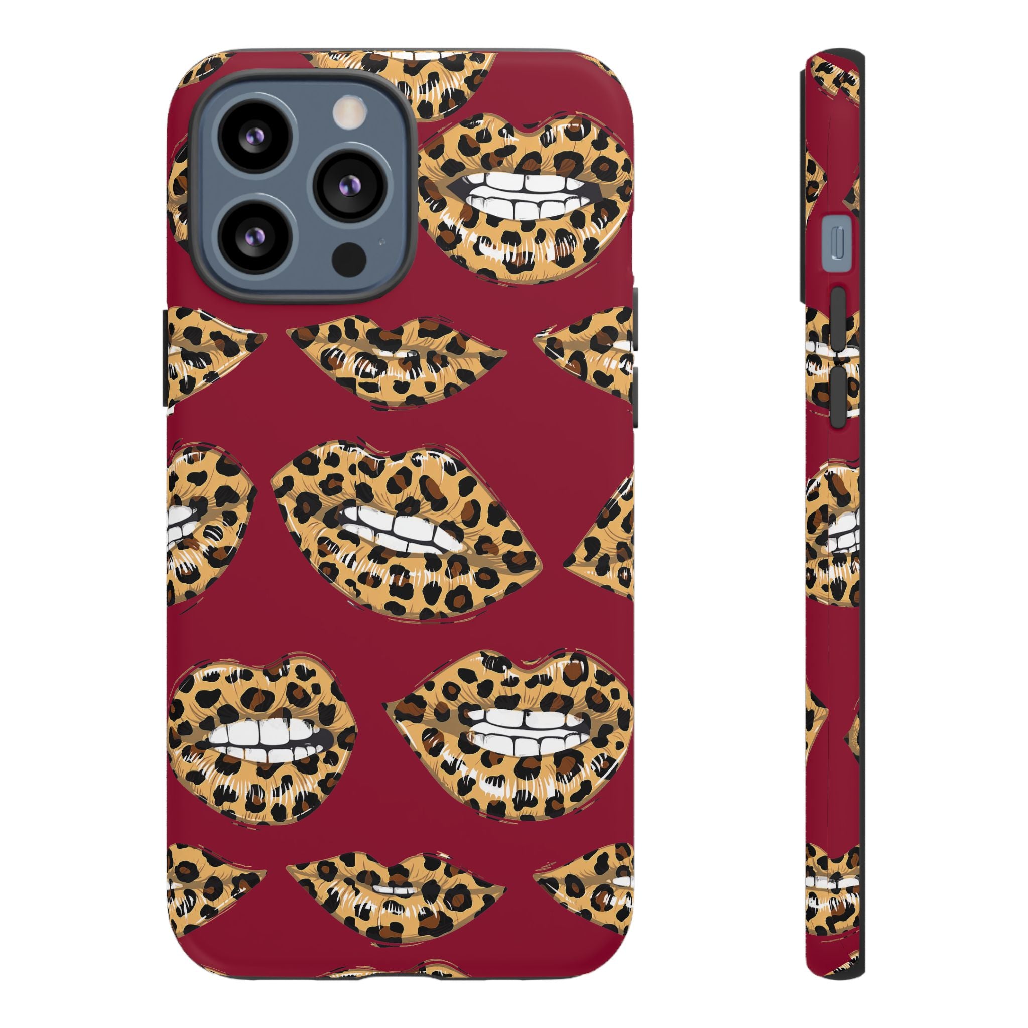 Phone Case — Leopard Lips Pattern on Burgundy