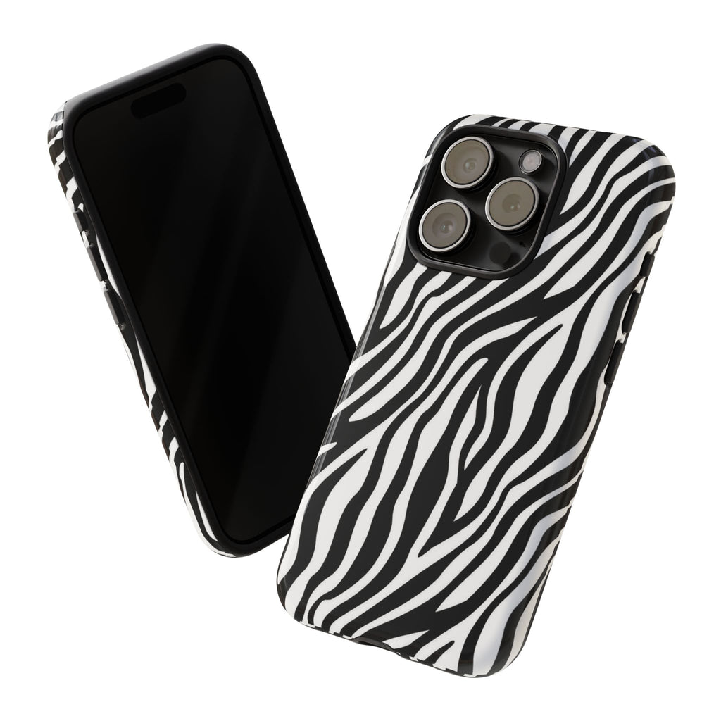 Zebra Print Tough Phone Case — Black & White Animal Stripe Protective Cover