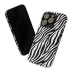 Zebra Print Tough Phone Case — Black & White Animal Stripe Protective Cover