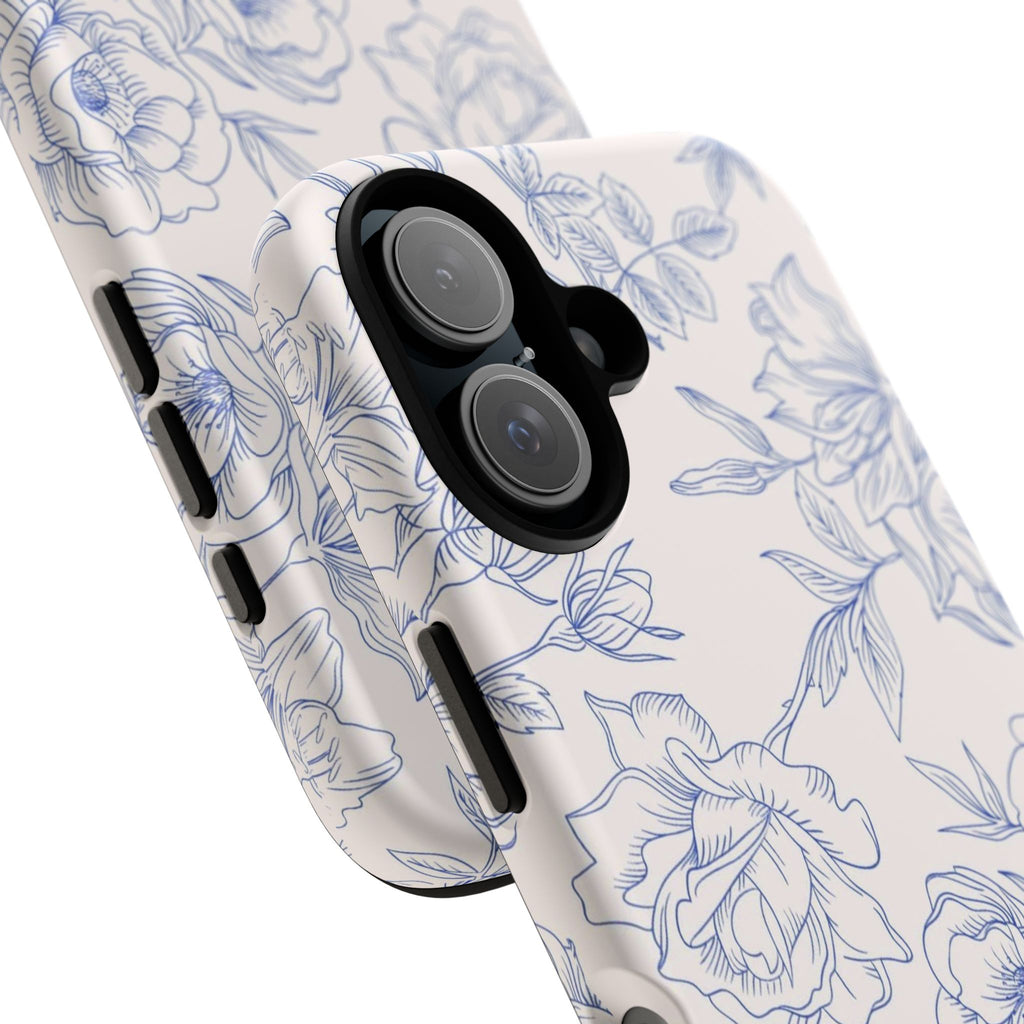 Phone Case — Blue Floral Sketch Tough Protective Case