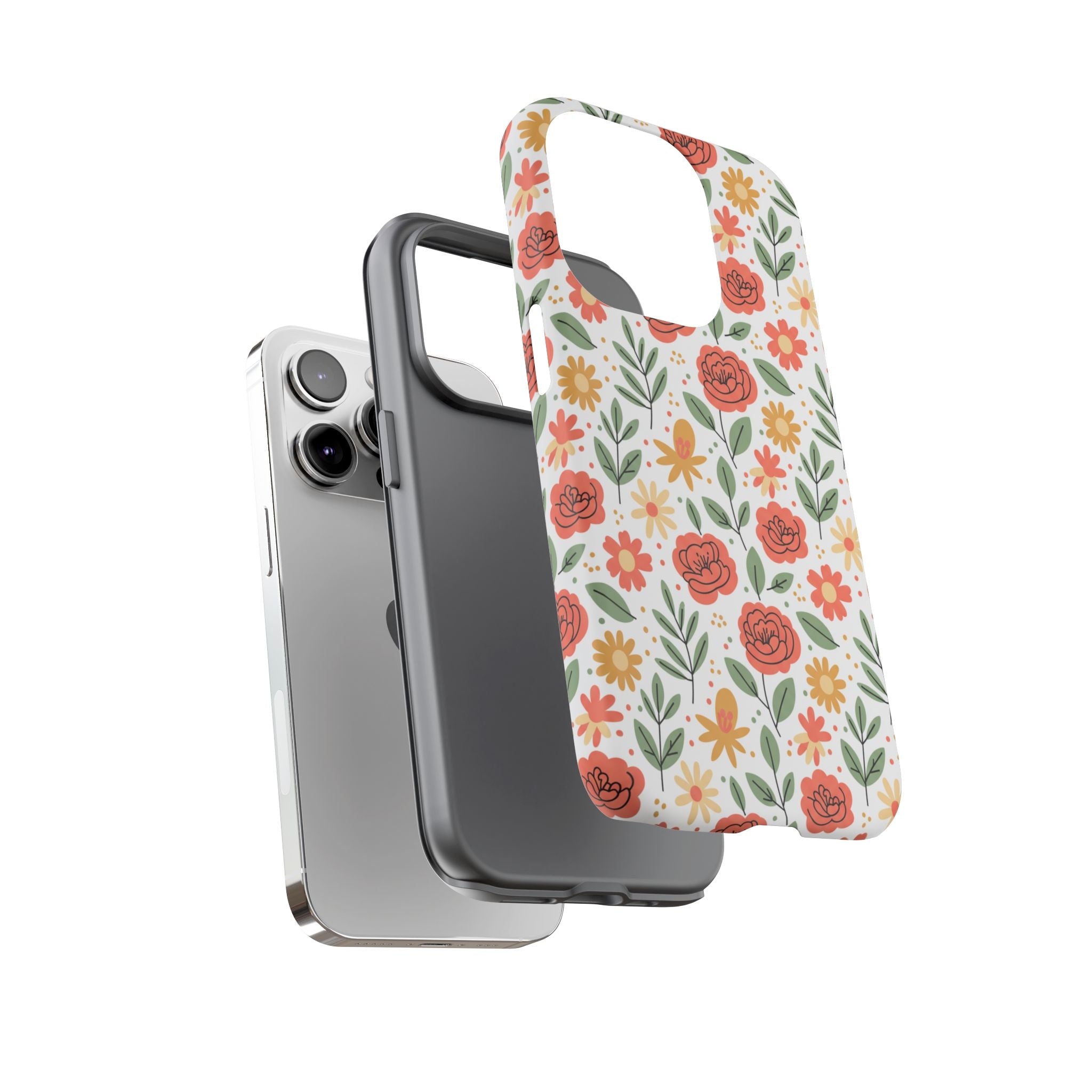 Floral Rose Pattern Tough Phone Case — Durable Garden-Inspired Protection