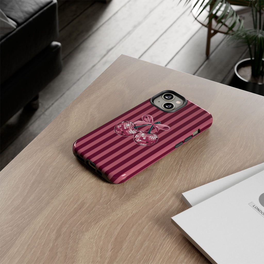 Cherry Disco Phone Case — Pink Striped Tough Case