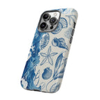 Ocean Shells Tough Phone Case — Blue Nautical Seashell iPhone Cover