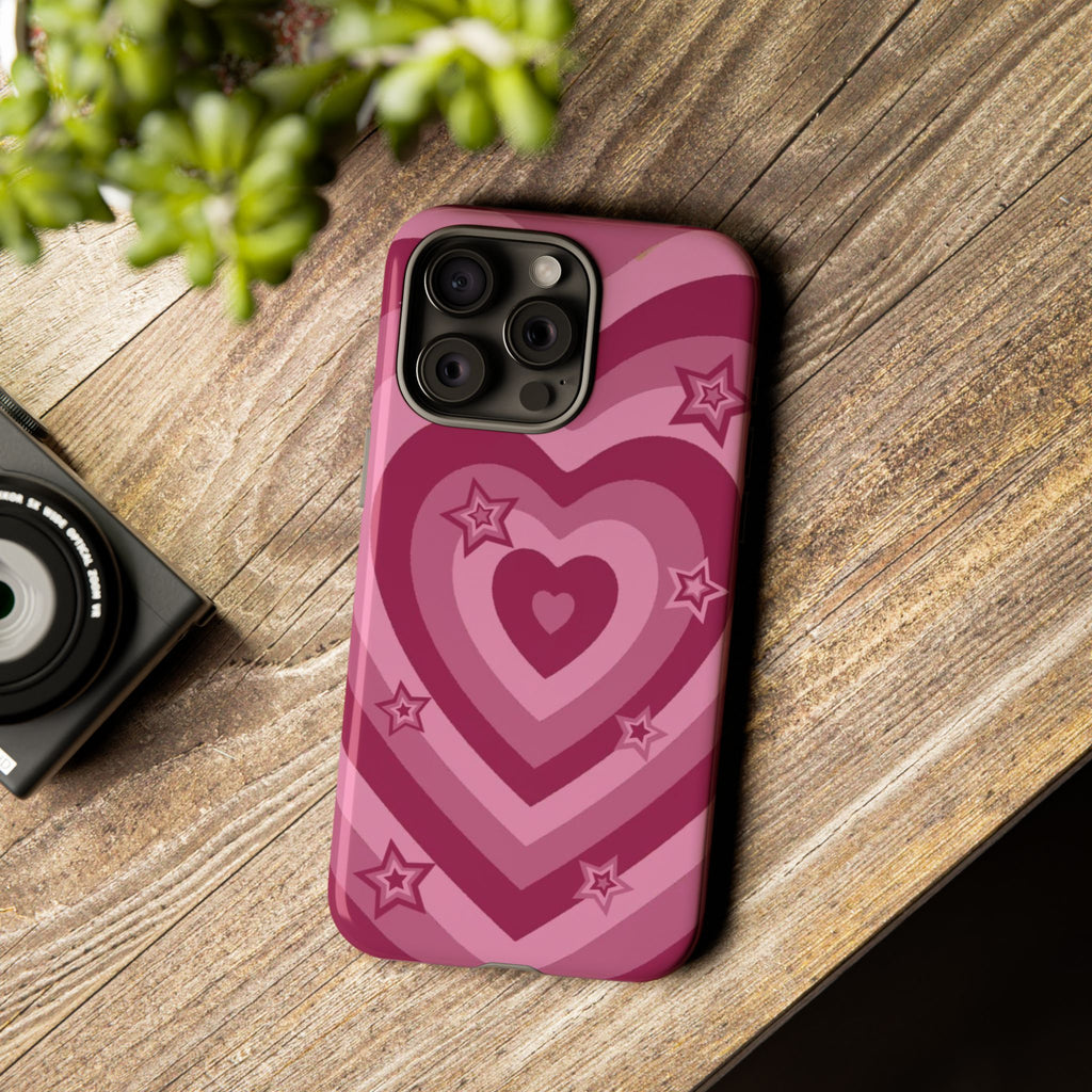 Pink Retro Heart Tough Phone Case – Star Accent Protective Cover