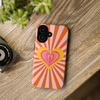 Retro Heart Phone Case — Vibrant Orange Sunburst Tough Case