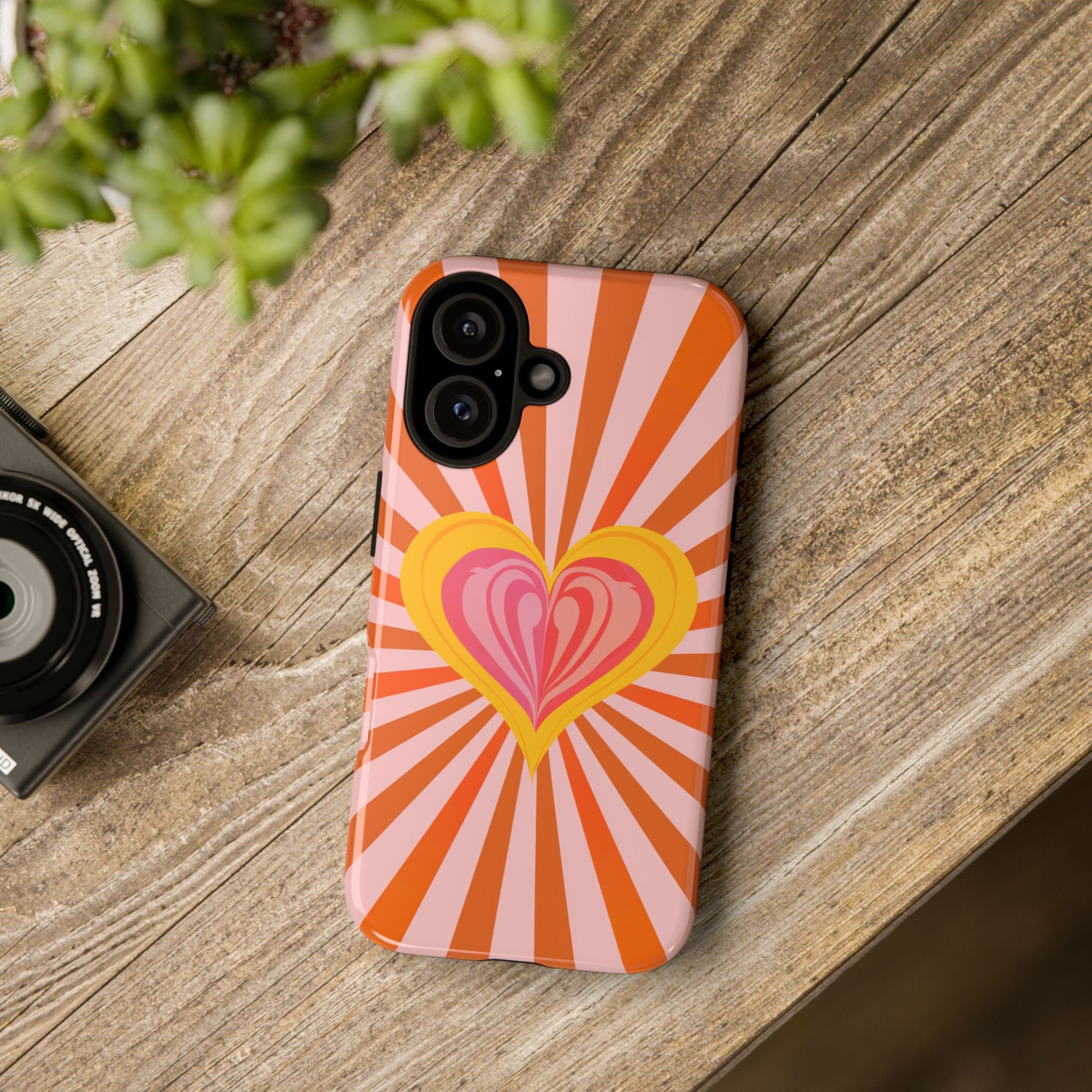 Retro Heart Phone Case — Vibrant Orange Sunburst Tough Case