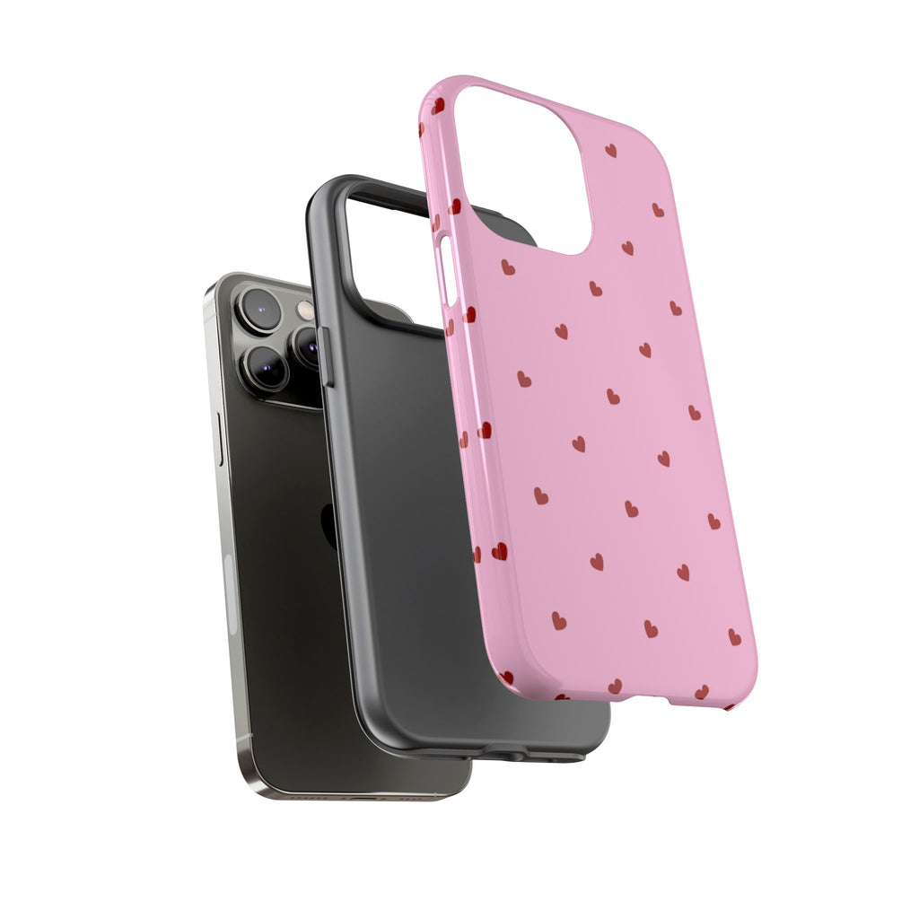 Pink Heart Pattern Tough Phone Case — Cute Red Hearts Protective Phone Cover (Valentine’s Day Gift)